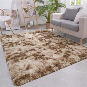 Rug for Bedroom, 4'x6' Fluffy Rectangluar Brown Shaggy Living Room Area Rugs